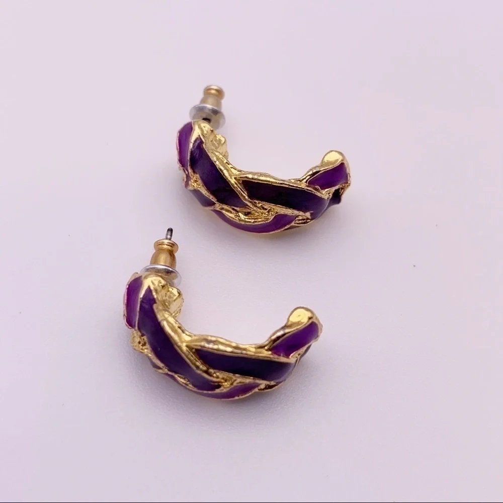 Purple Gold Toned C Hoop Earrings